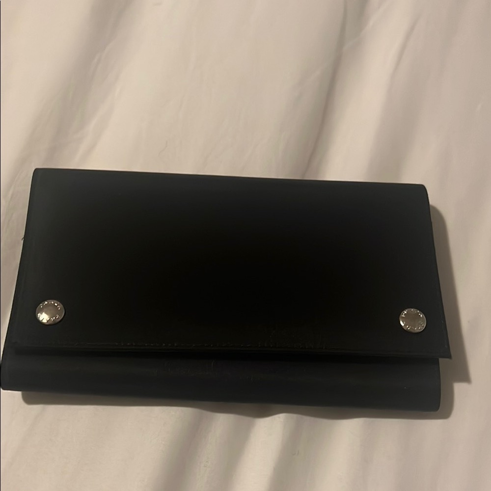 Chic Black Prada Wallet with Silver Accents